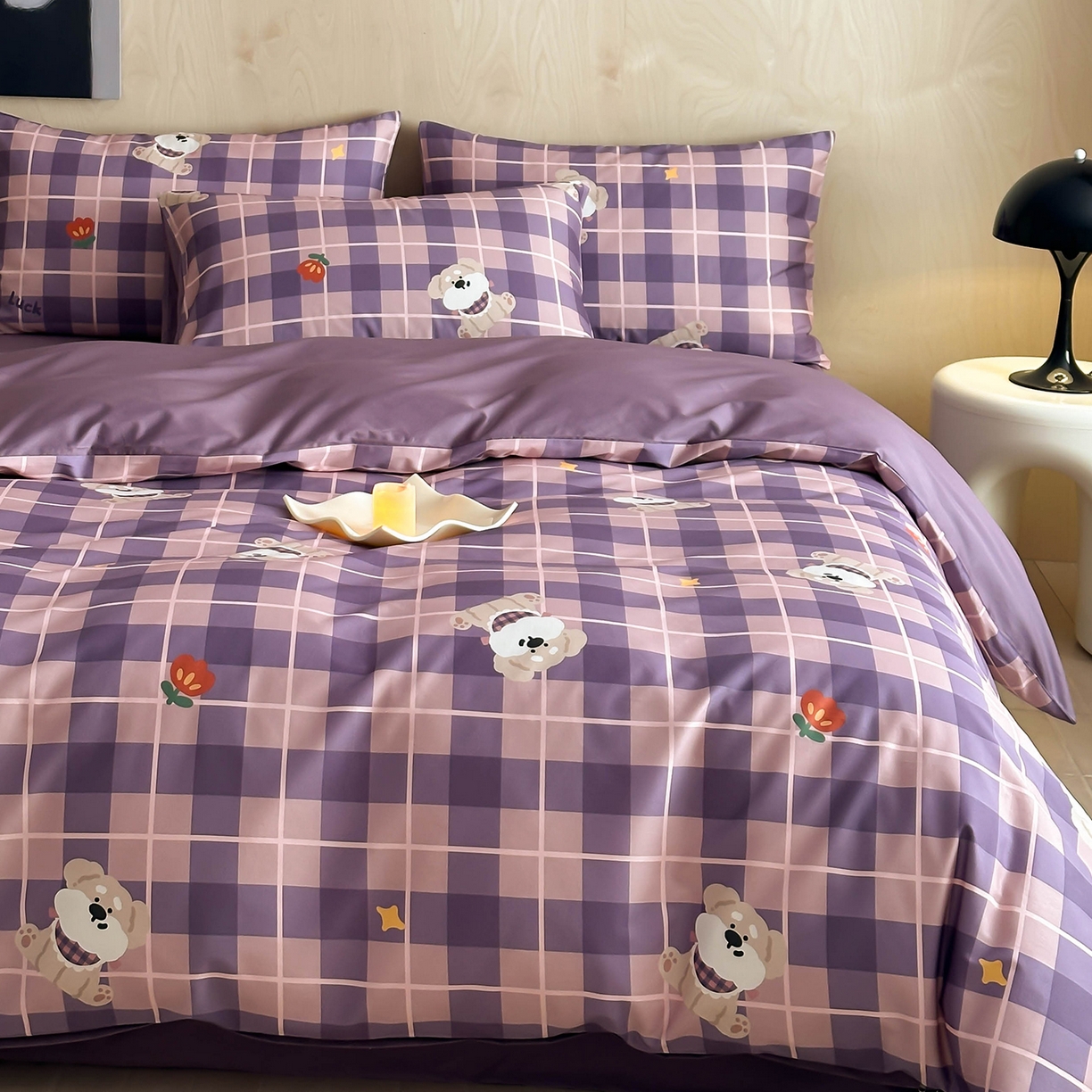 91家纺网 家纺一手货源 找家纺 卧趣家纺 2026新款纯棉四件套高级100Pro全棉贡缎卡通四件套 茶野