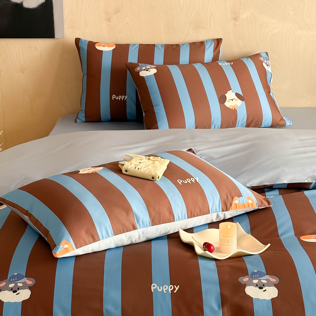 91家纺网 家纺一手货源 找家纺 卧趣家纺 2026新款纯棉四件套高级100Pro全棉贡缎卡通四件套 恬悠