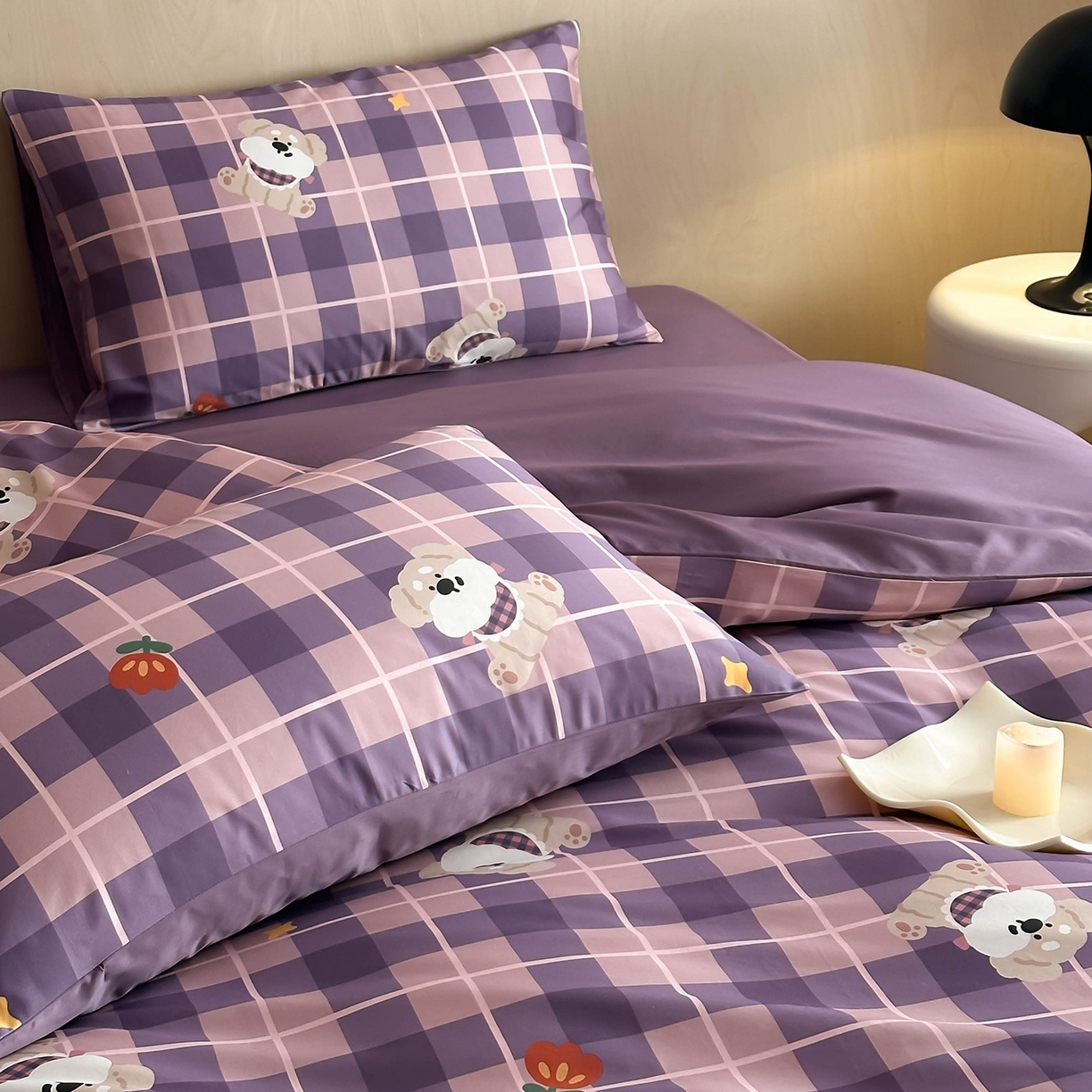 91家纺网 家纺一手货源 找家纺 卧趣家纺 2026新款纯棉四件套高级100Pro全棉贡缎卡通四件套 茶野