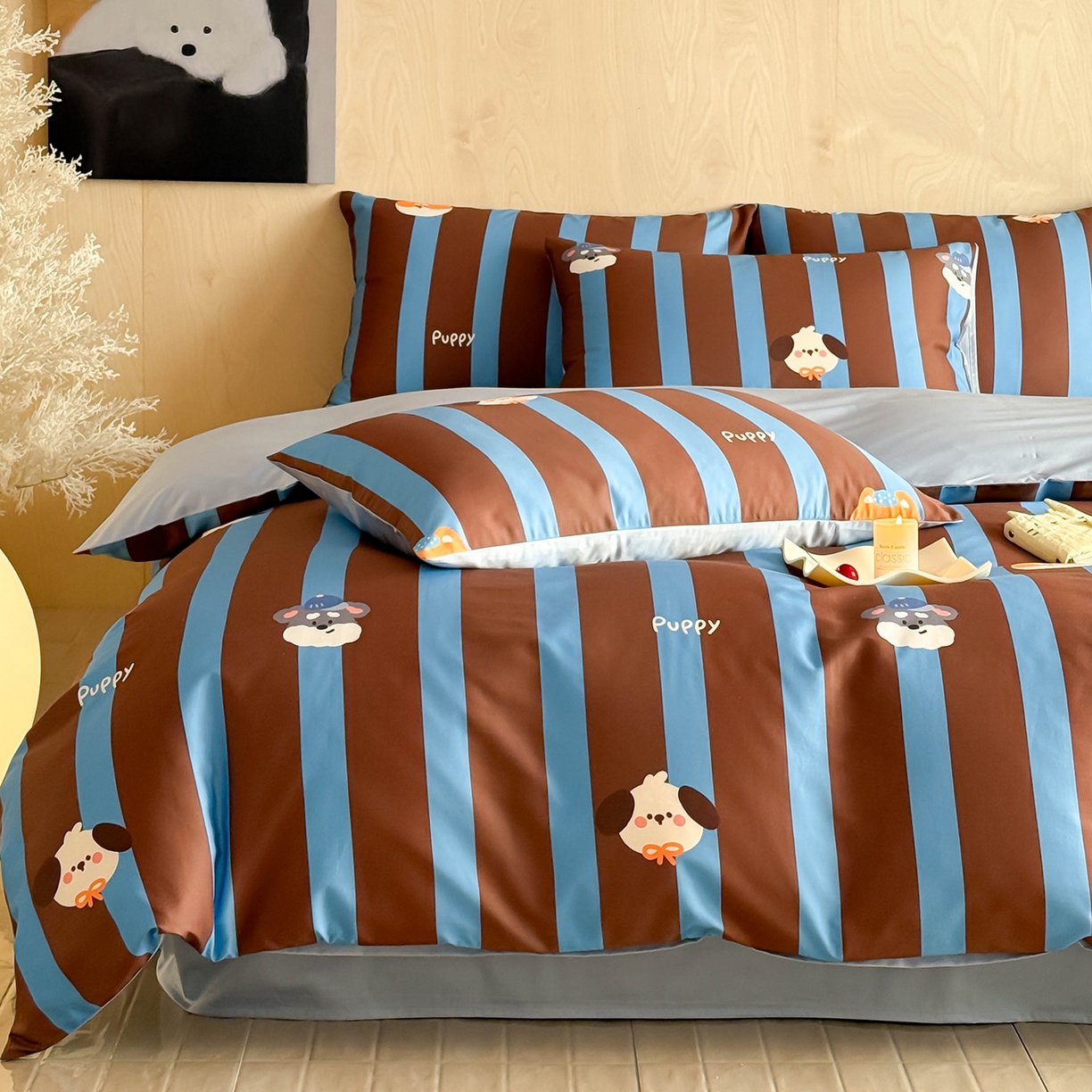 91家纺网 家纺一手货源 找家纺 卧趣家纺 2026新款纯棉四件套高级100Pro全棉贡缎卡通四件套 恬悠