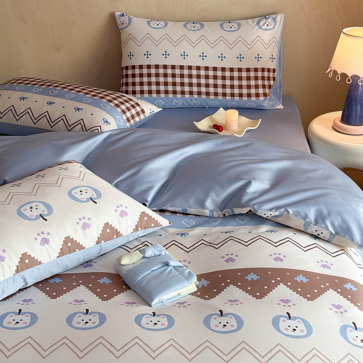 91家纺网 家纺一手货源 找家纺 卧趣家纺 2026新款纯棉四件套高级100Pro全棉贡缎卡通四件套 菲格拉