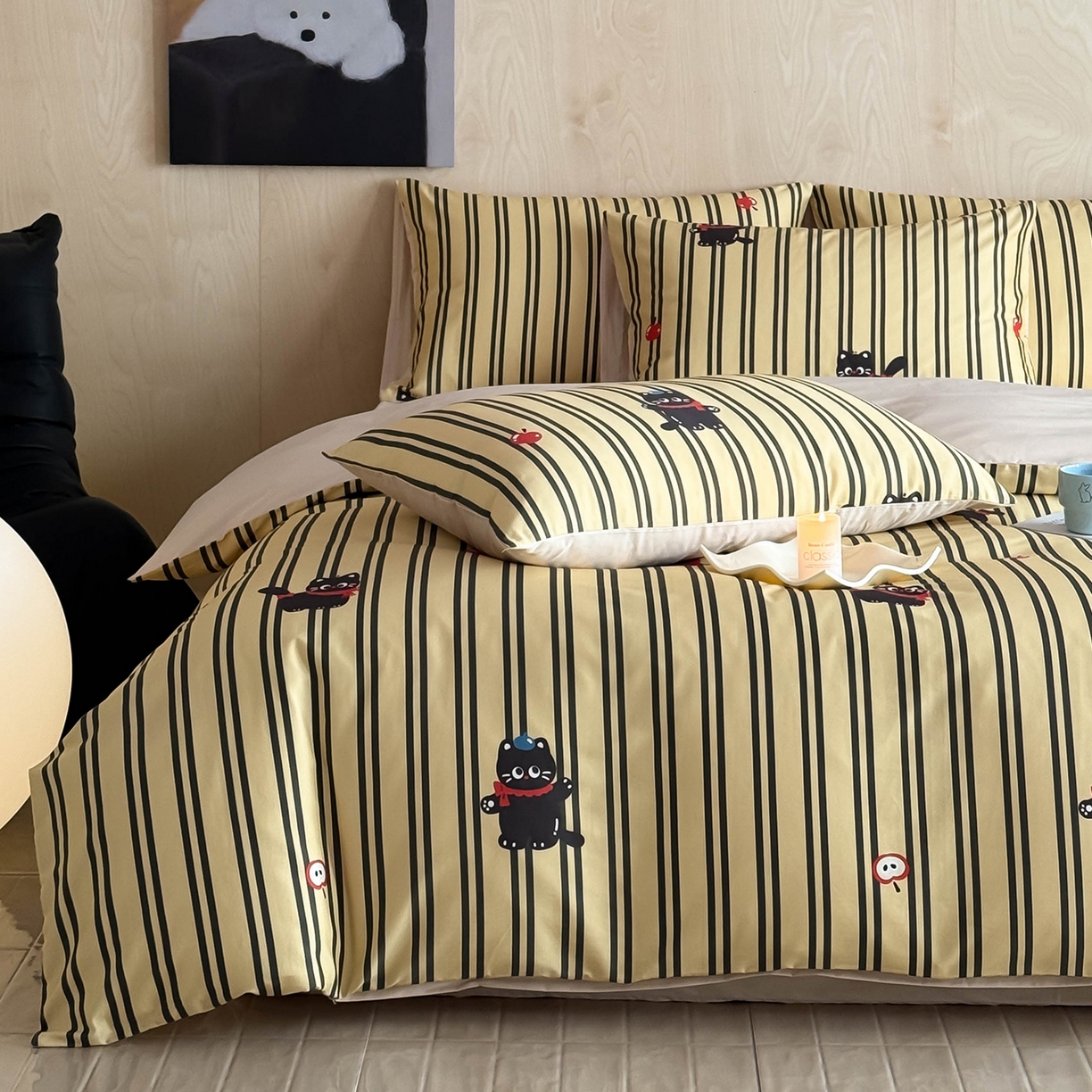 91家纺网 家纺一手货源 找家纺 卧趣家纺 2026新款纯棉四件套高级100Pro全棉贡缎卡通四件套 甜心