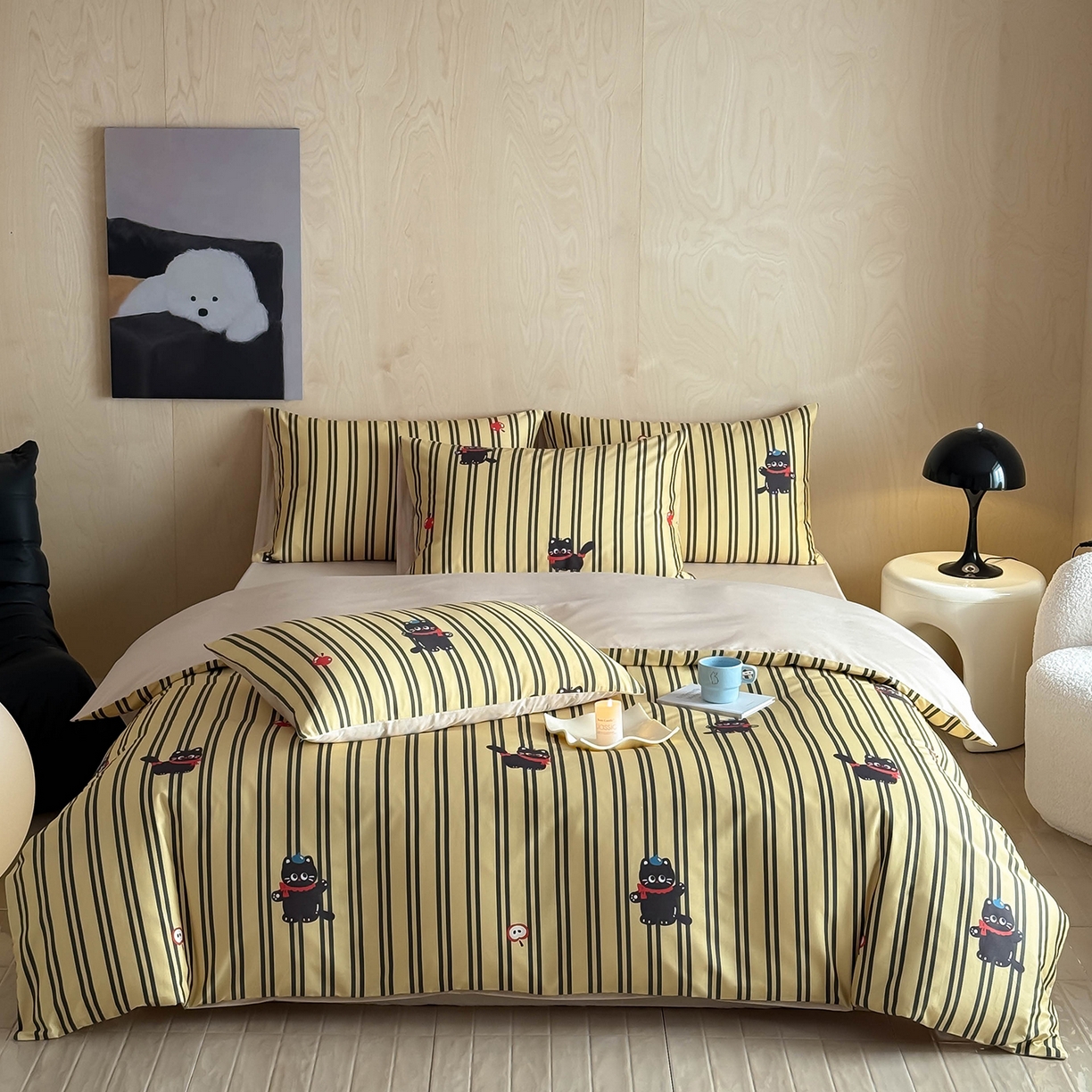 91家纺网 家纺一手货源 找家纺 卧趣家纺 2026新款纯棉四件套高级100Pro全棉贡缎卡通四件套 甜心