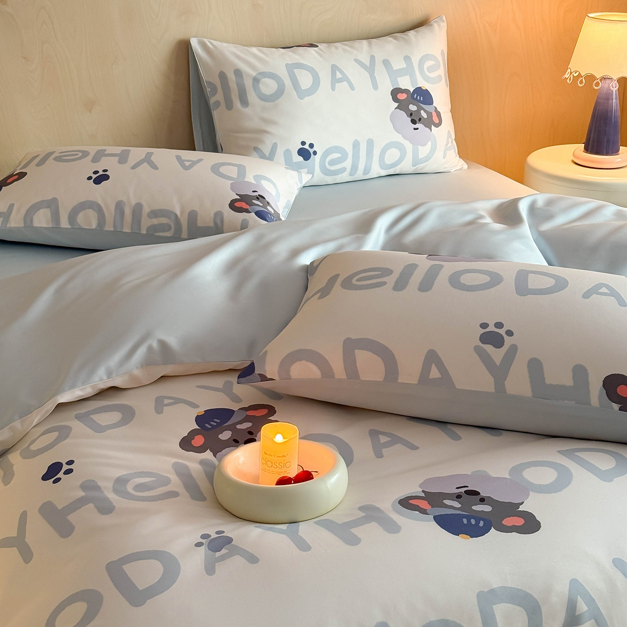 91家纺网 家纺一手货源 找家纺 卧趣家纺 2026新款纯棉四件套高级100Pro全棉贡缎卡通四件套 慕朵