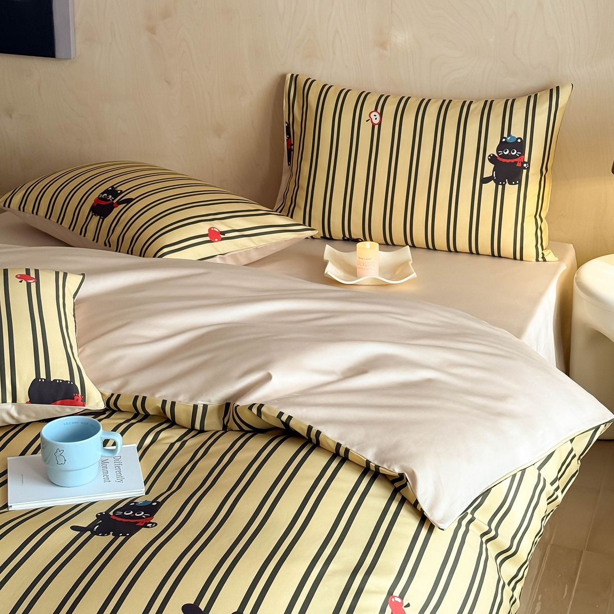 91家纺网 家纺一手货源 找家纺 卧趣家纺 2026新款纯棉四件套高级100Pro全棉贡缎卡通四件套 甜心