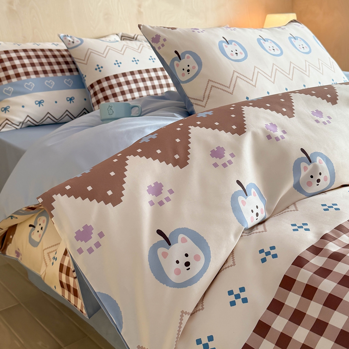 91家纺网 家纺一手货源 找家纺 卧趣家纺 2026新款纯棉四件套高级100Pro全棉贡缎卡通四件套 菲格拉