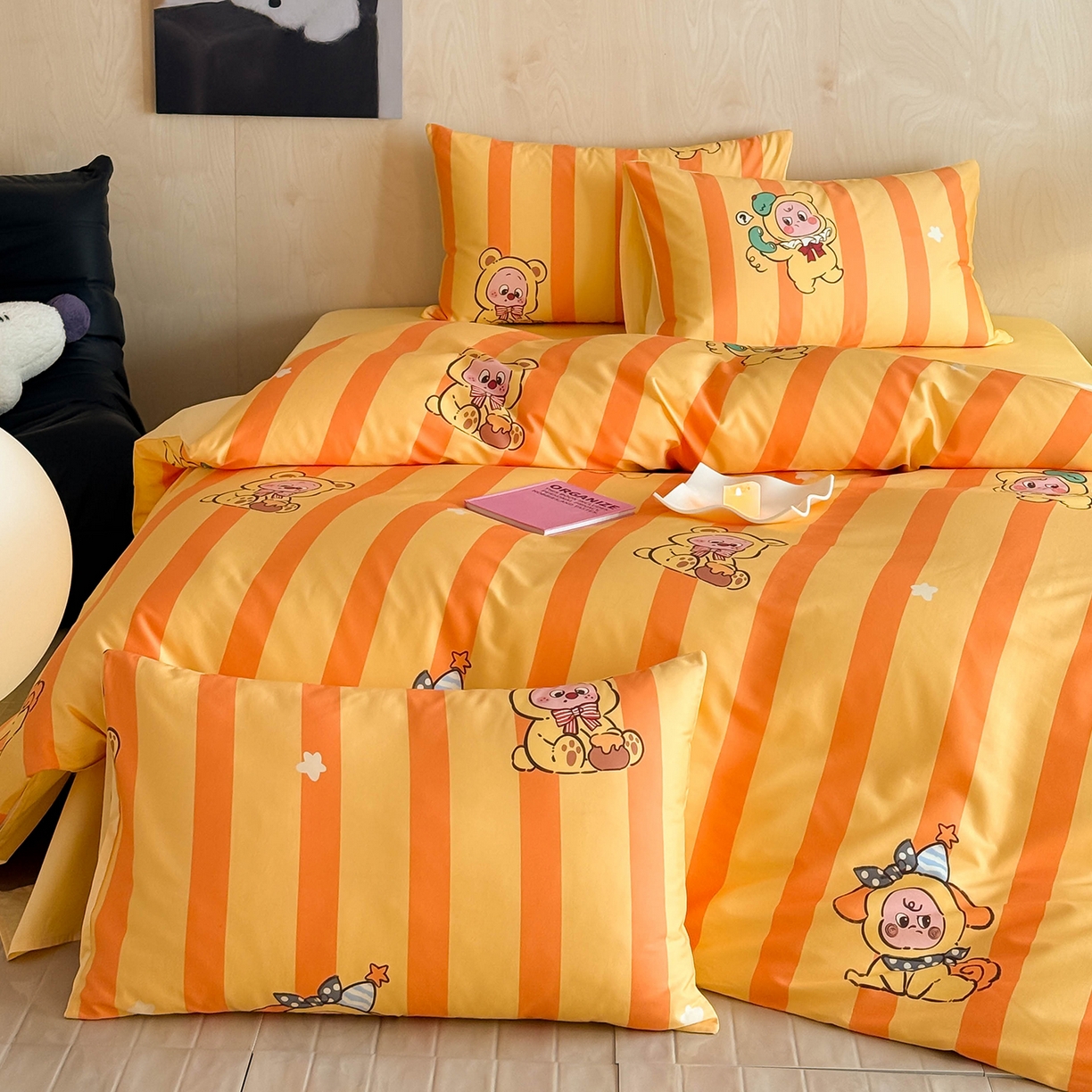 91家纺网 家纺一手货源 找家纺 卧趣家纺 2026新款纯棉四件套高级100Pro全棉贡缎卡通四件套 绵绵汪