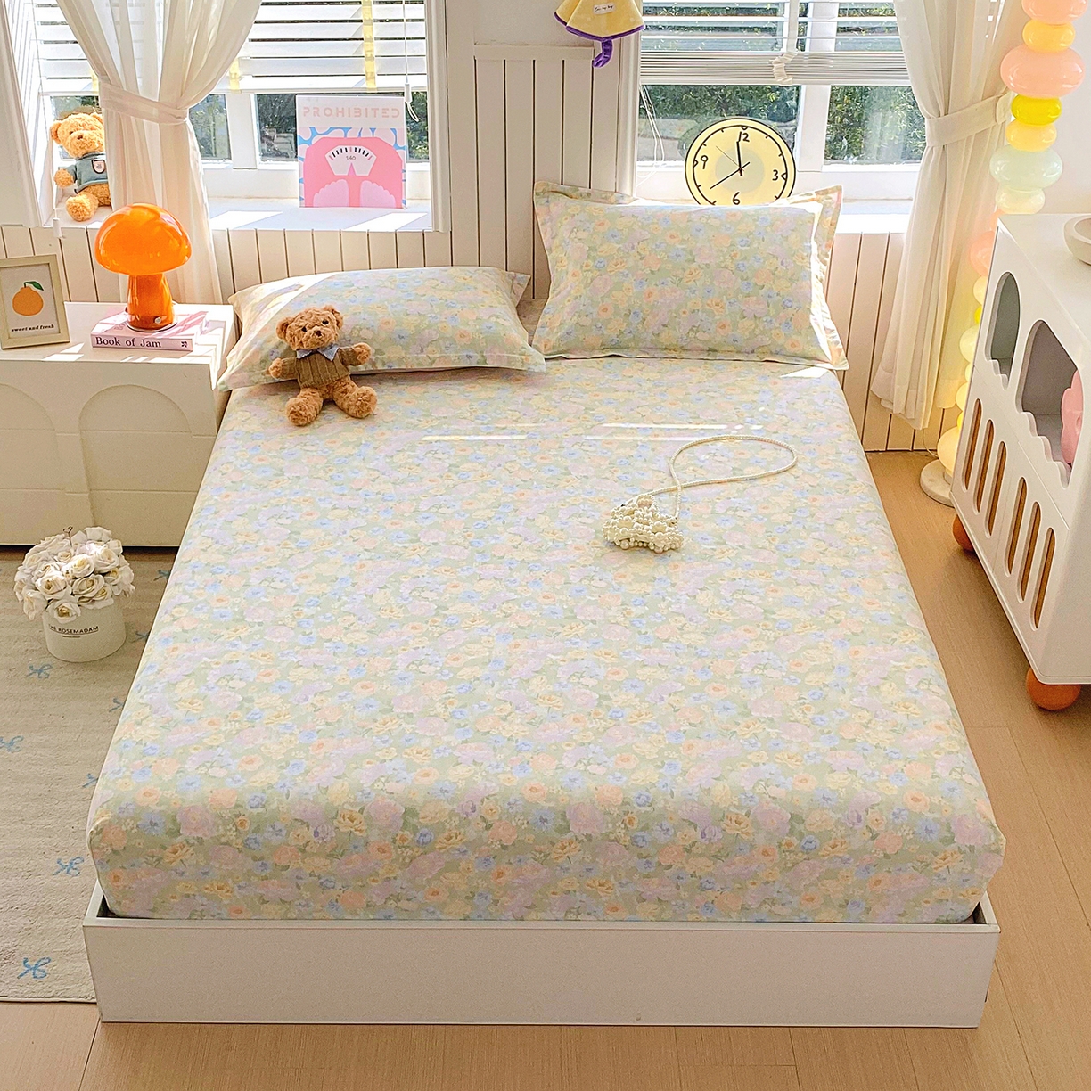 91家纺网 家纺一手货源 找家纺 金丝兔 2026新款纯棉印花单品床笠系列 栀子花语