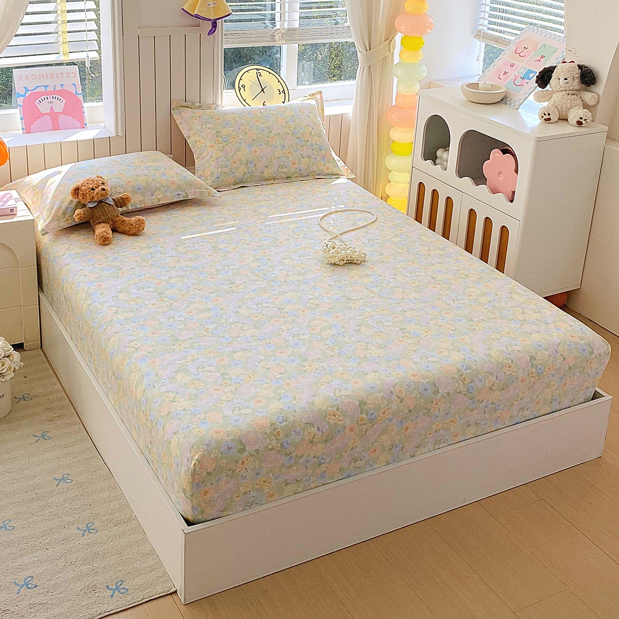 91家纺网 家纺一手货源 找家纺 金丝兔 2026新款纯棉印花单品床笠系列 栀子花语