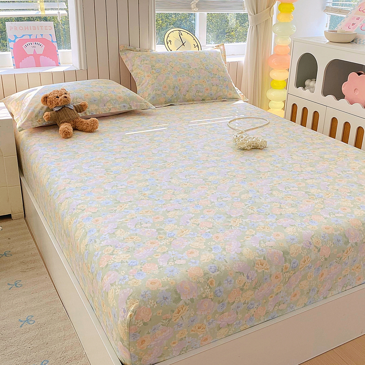 91家纺网 家纺一手货源 找家纺 金丝兔 2026新款纯棉印花单品床笠系列 栀子花语