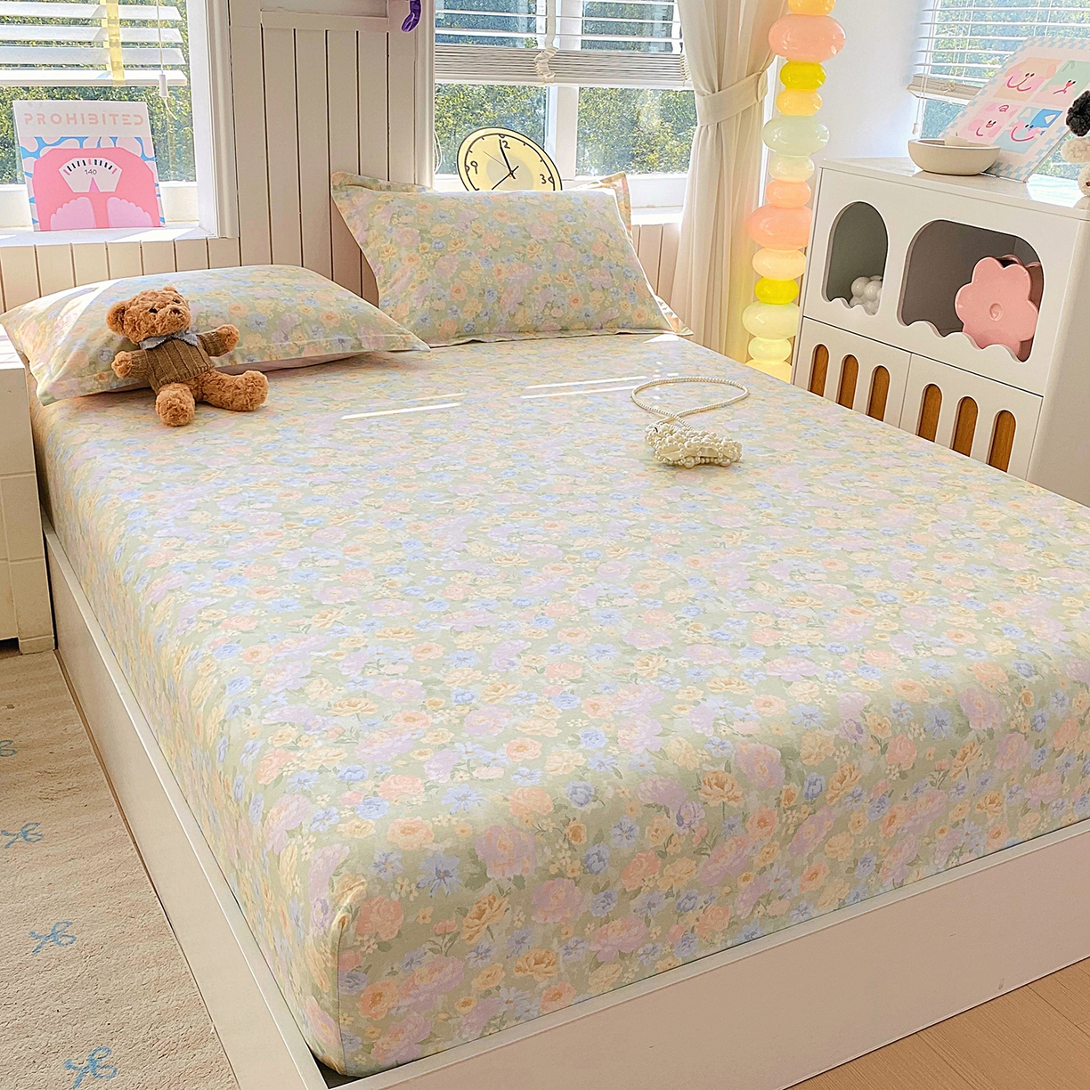 91家纺网 家纺一手货源 找家纺 金丝兔 2026新款纯棉印花单品床笠系列 栀子花语