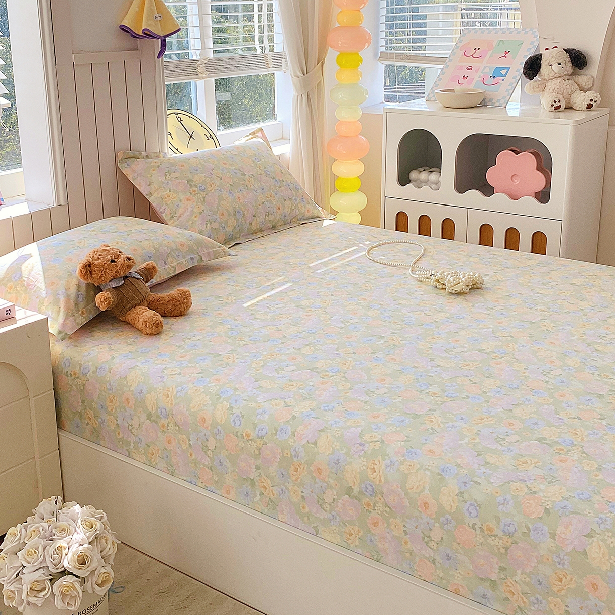 91家纺网 家纺一手货源 找家纺 金丝兔 2026新款纯棉印花单品床笠系列 栀子花语