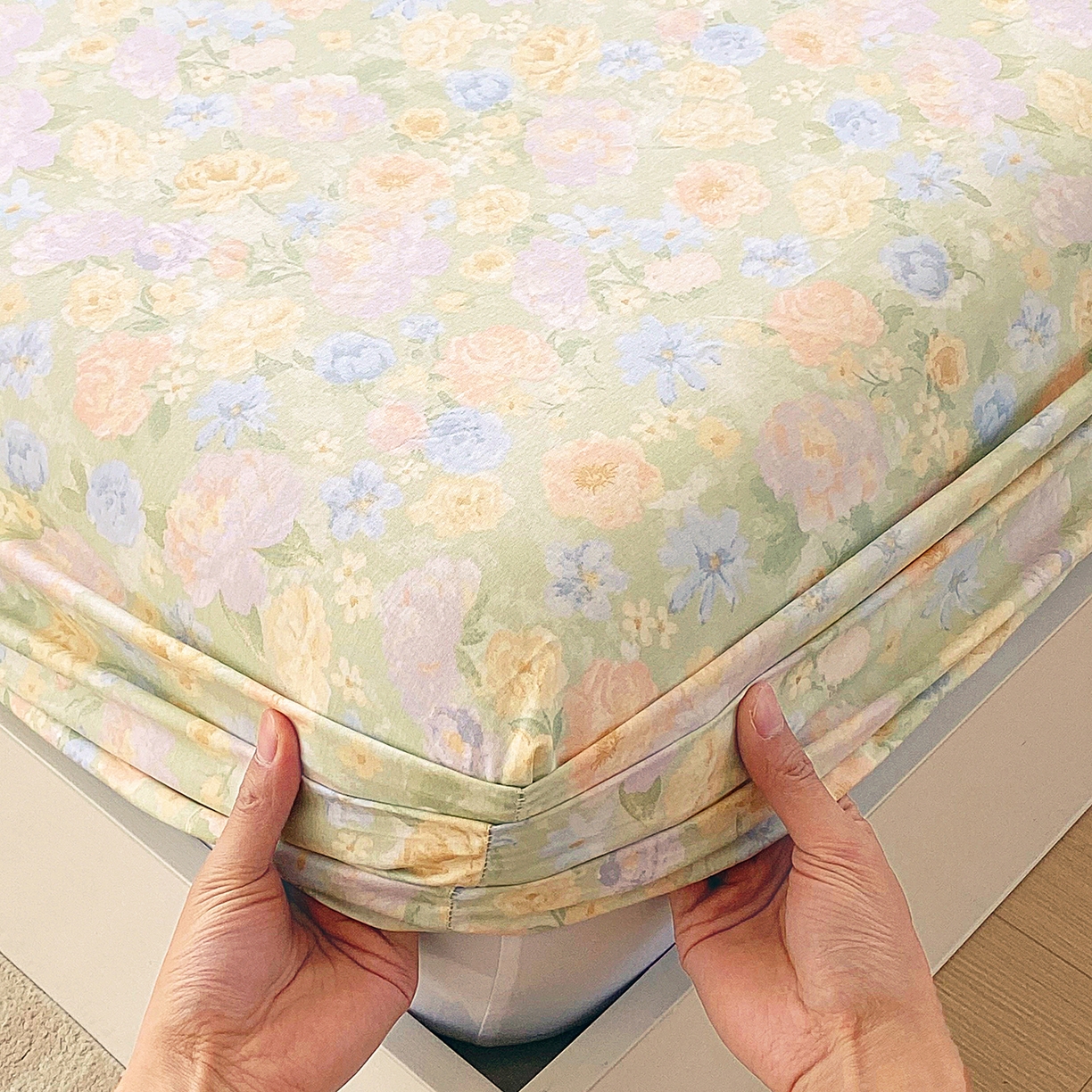 91家纺网 家纺一手货源 找家纺 金丝兔 2026新款纯棉印花单品床笠系列 栀子花语