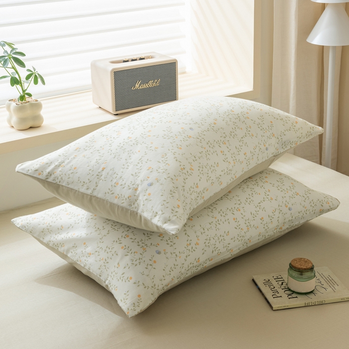 91家纺网 家纺一手货源 找家纺 雯雨家纺 2026新款A类全棉有氧双层纱单枕套 全棉双层纱枕套-风晚