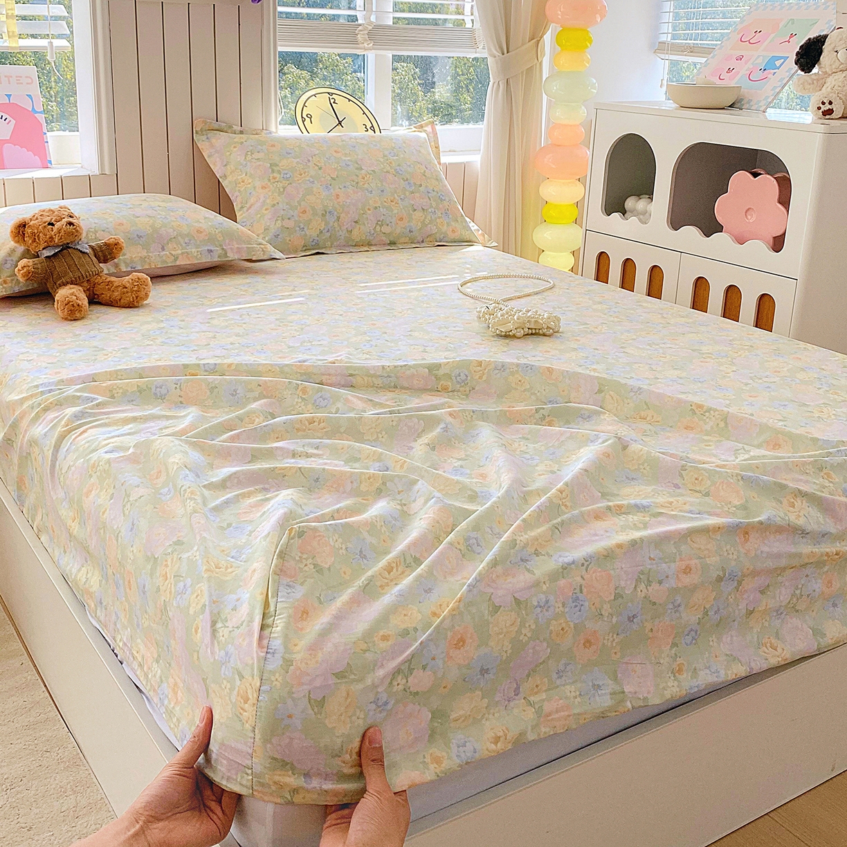 91家纺网 家纺一手货源 找家纺 金丝兔 2026新款纯棉印花单品床笠系列 栀子花语