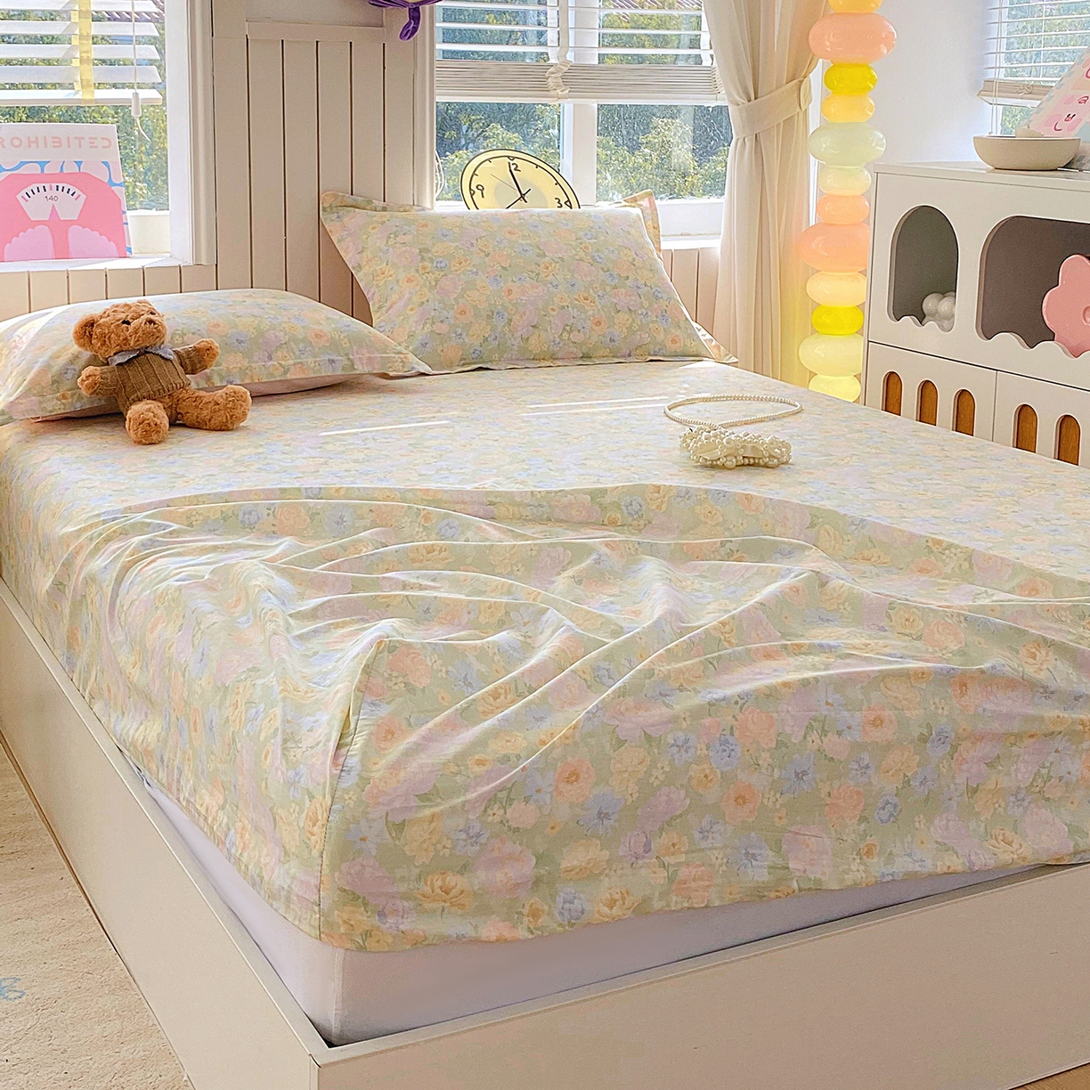 91家纺网 家纺一手货源 找家纺 金丝兔 2026新款纯棉印花单品床笠系列 栀子花语