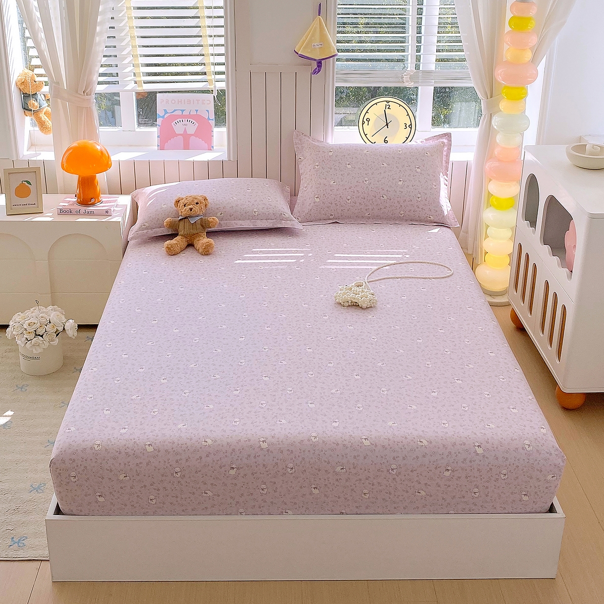 91家纺网 家纺一手货源 找家纺 金丝兔 2026新款纯棉印花单品床笠系列 紫苏