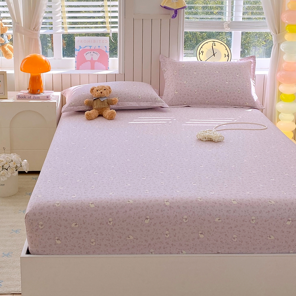 91家纺网 家纺一手货源 找家纺 金丝兔 2026新款纯棉印花单品床笠系列 紫苏