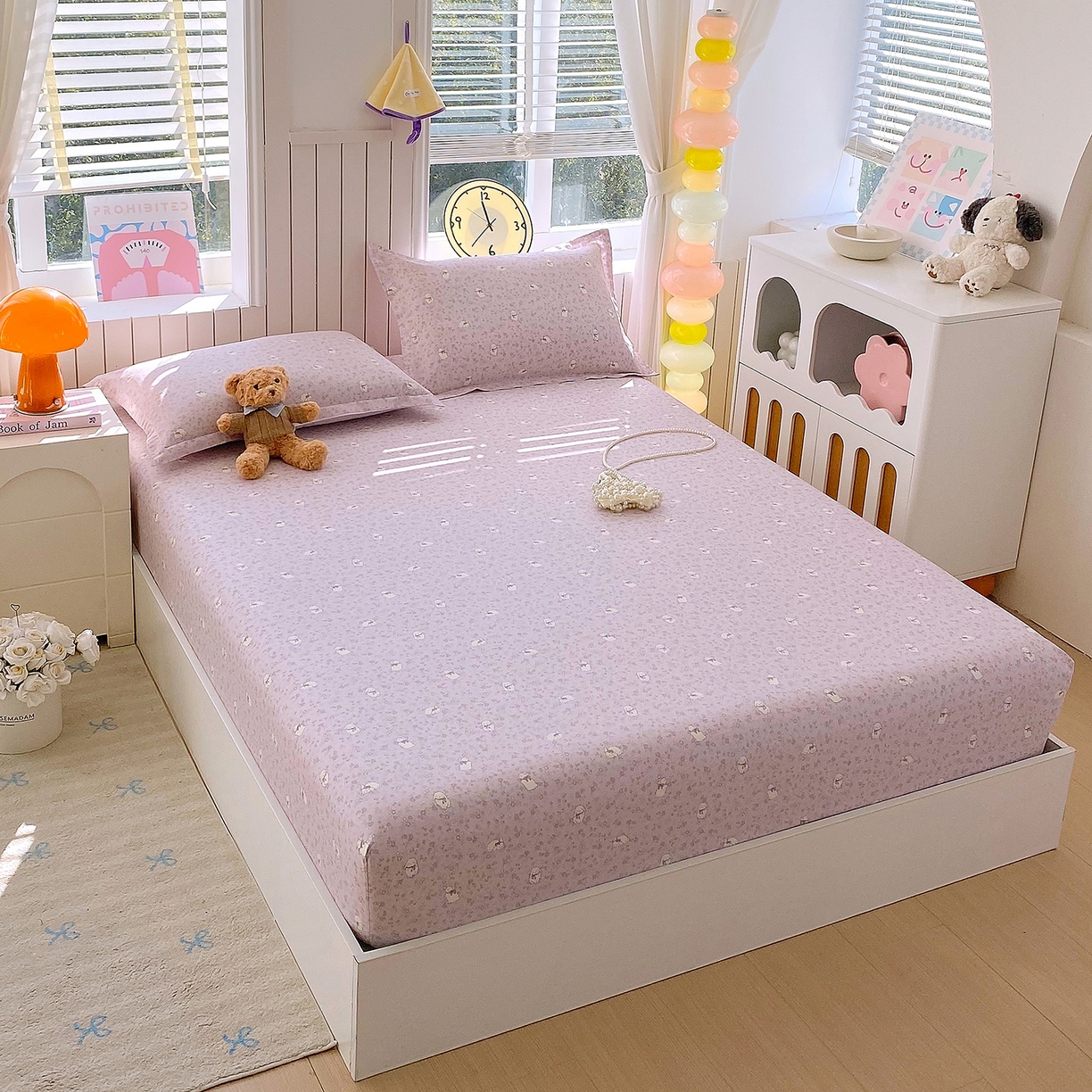 91家纺网 家纺一手货源 找家纺 金丝兔 2026新款纯棉印花单品床笠系列 紫苏