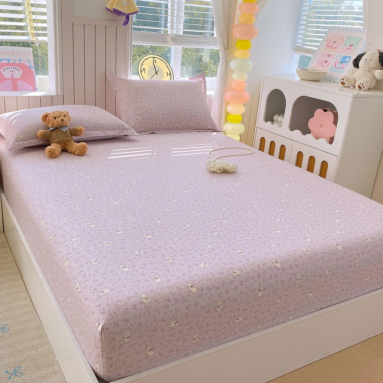 91家纺网 家纺一手货源 找家纺 金丝兔 2026新款纯棉印花单品床笠系列 紫苏