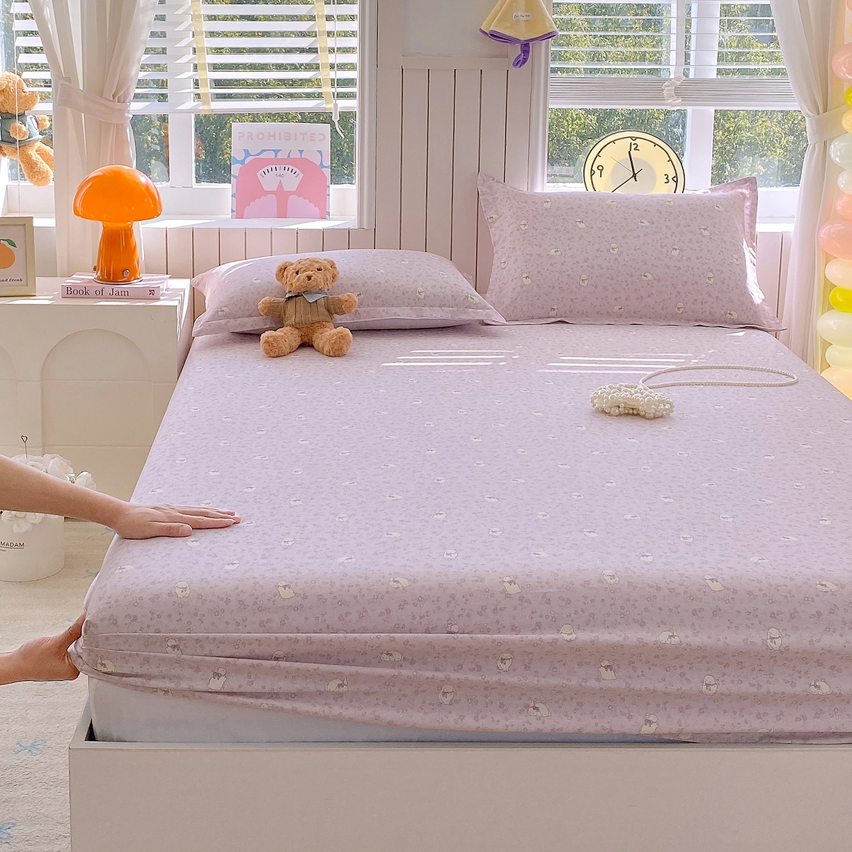 91家纺网 家纺一手货源 找家纺 金丝兔 2026新款纯棉印花单品床笠系列 紫苏