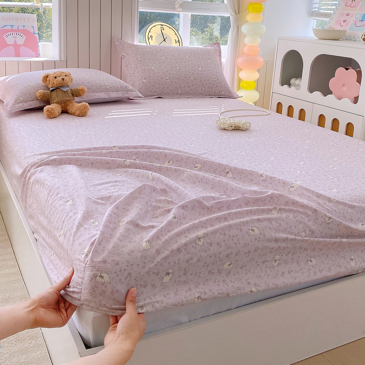 91家纺网 家纺一手货源 找家纺 金丝兔 2026新款纯棉印花单品床笠系列 紫苏