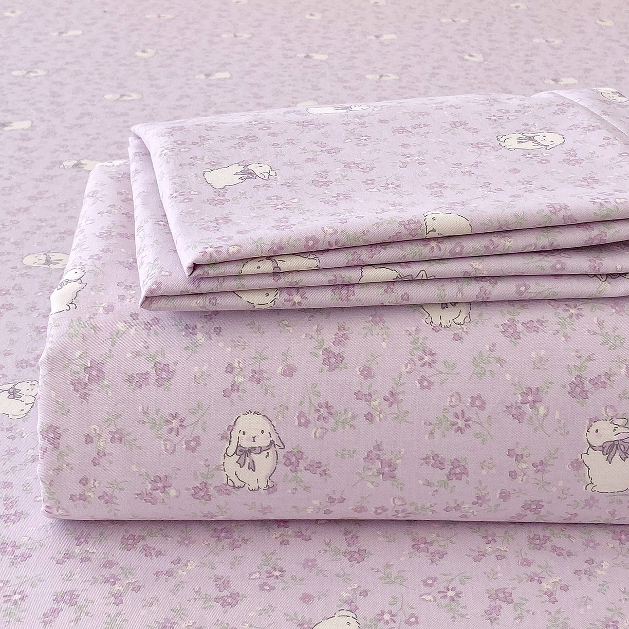 91家纺网 家纺一手货源 找家纺 金丝兔 2026新款纯棉印花单品床笠系列 紫苏