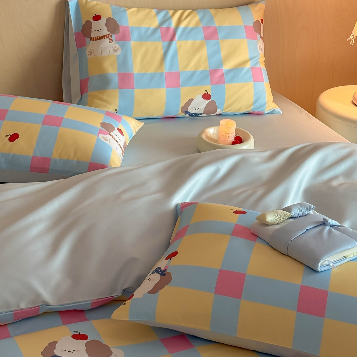 91家纺网 家纺一手货源 找家纺 卧趣家纺 2026新款纯棉四件套高级100Pro全棉贡缎卡通四件套 米拉