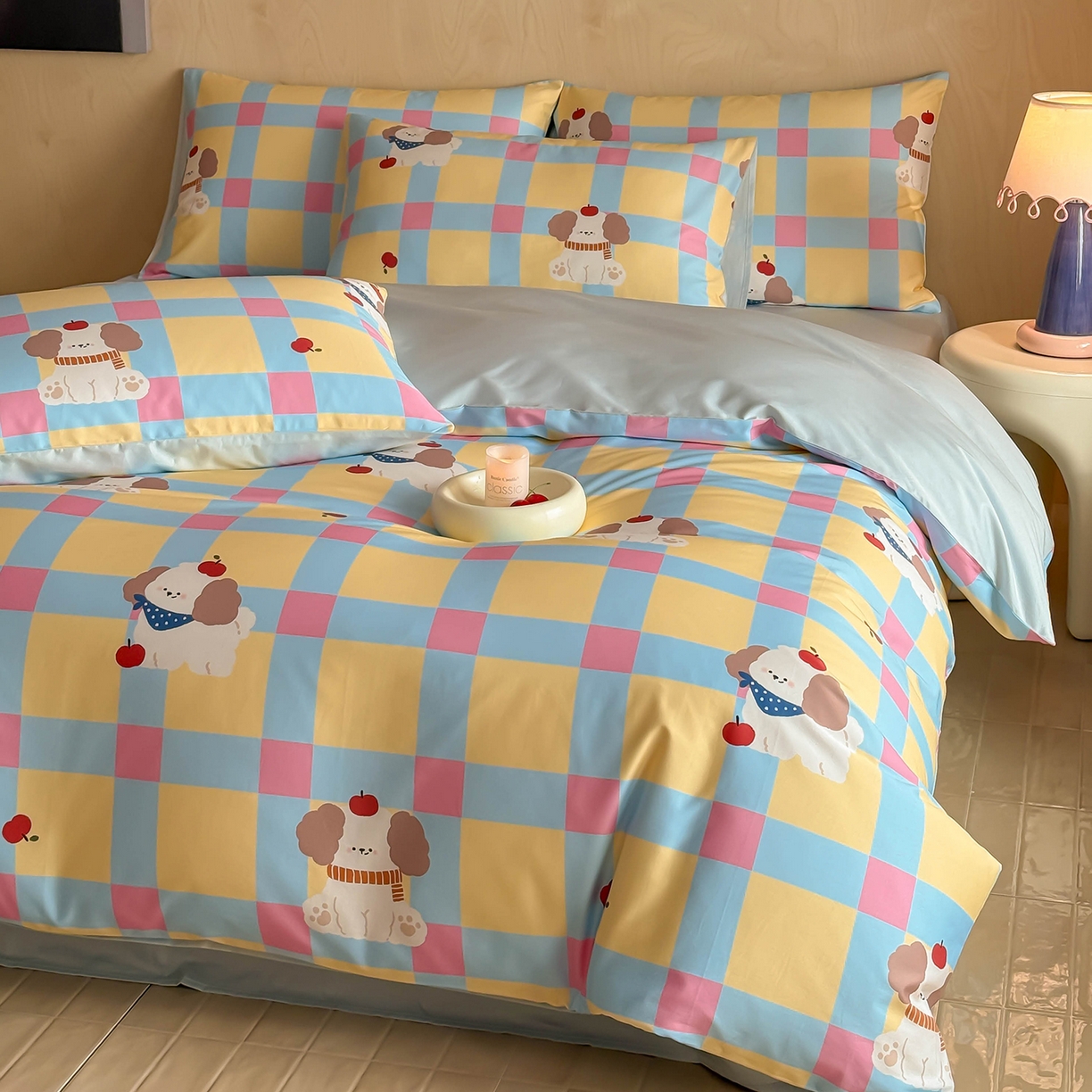 91家纺网 家纺一手货源 找家纺 卧趣家纺 2026新款纯棉四件套高级100Pro全棉贡缎卡通四件套 米拉