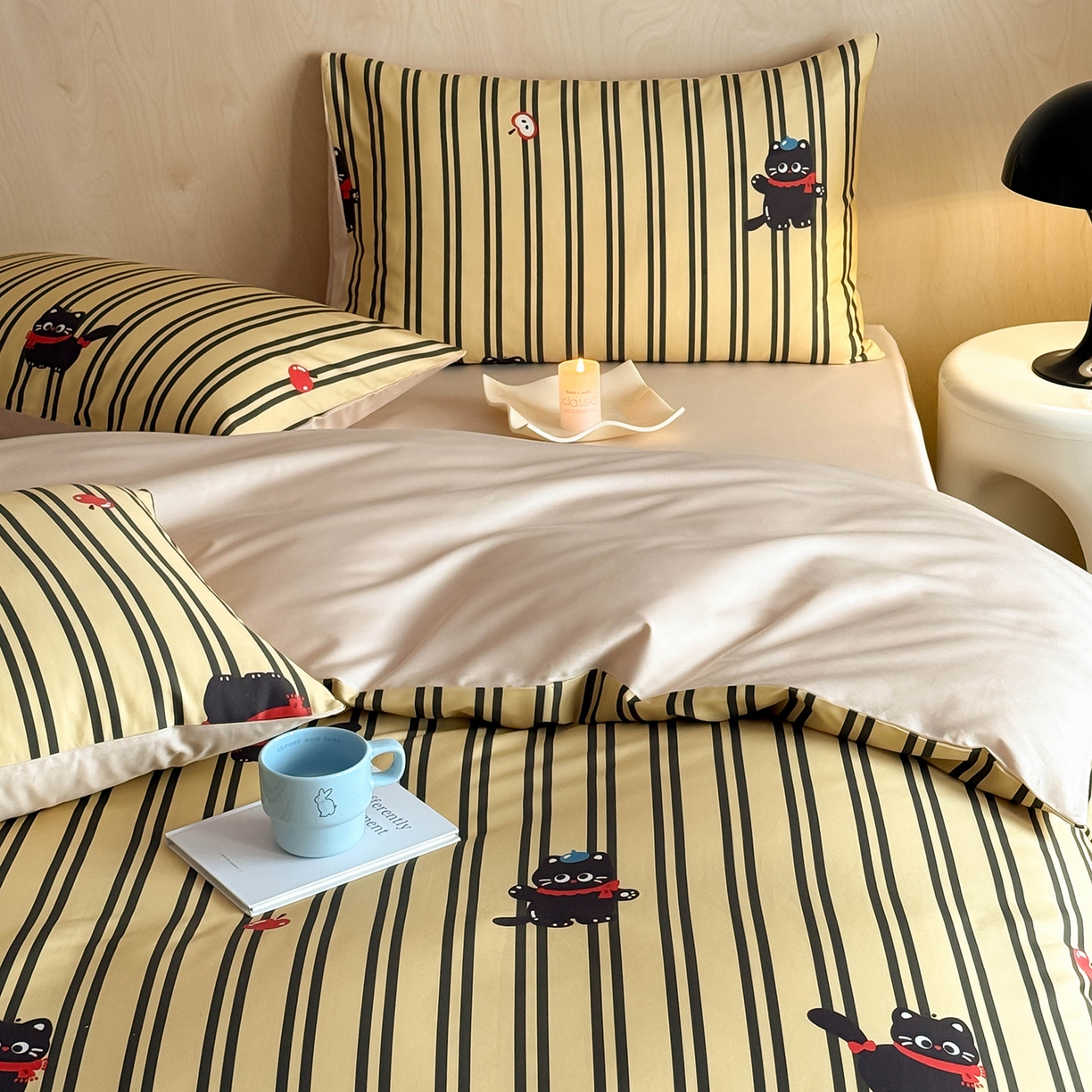 91家纺网 家纺一手货源 找家纺 卧趣家纺 2026新款纯棉四件套高级100Pro全棉贡缎卡通四件套 甜心