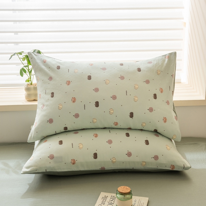 91家纺网 家纺一手货源 找家纺 雯雨家纺 2026新款A类全棉有氧双层纱单枕套 全棉双层纱枕套-南语绿