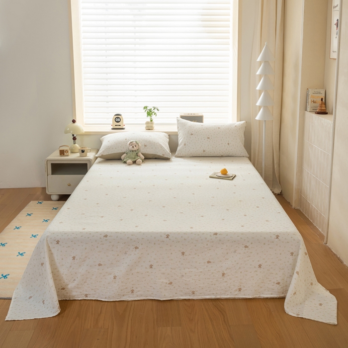 91家纺网 家纺一手货源 找家纺 雯雨家纺 2026新款A类全棉有氧双层纱单枕套 全棉双层纱枕套-田园小熊