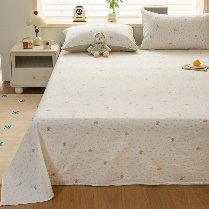 91家纺网 家纺一手货源 找家纺 雯雨家纺 2026新款A类全棉有氧双层纱单枕套 全棉双层纱枕套-田园小熊