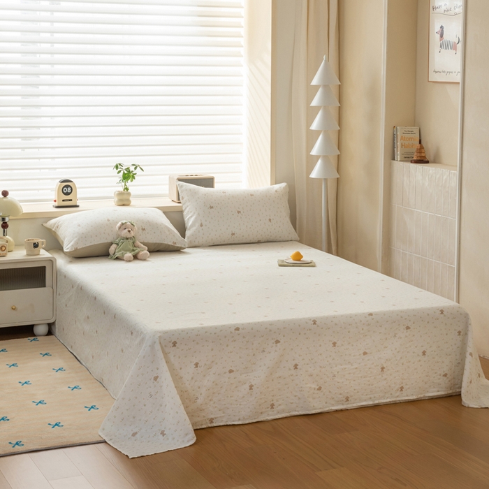 91家纺网 家纺一手货源 找家纺 雯雨家纺 2026新款A类全棉有氧双层纱单枕套 全棉双层纱枕套-田园小熊