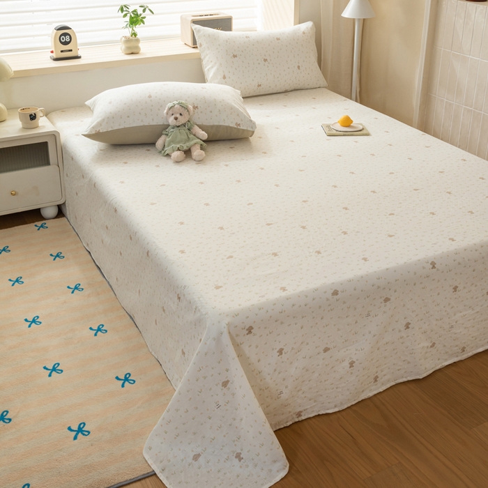 91家纺网 家纺一手货源 找家纺 雯雨家纺 2026新款A类全棉有氧双层纱单枕套 全棉双层纱枕套-田园小熊