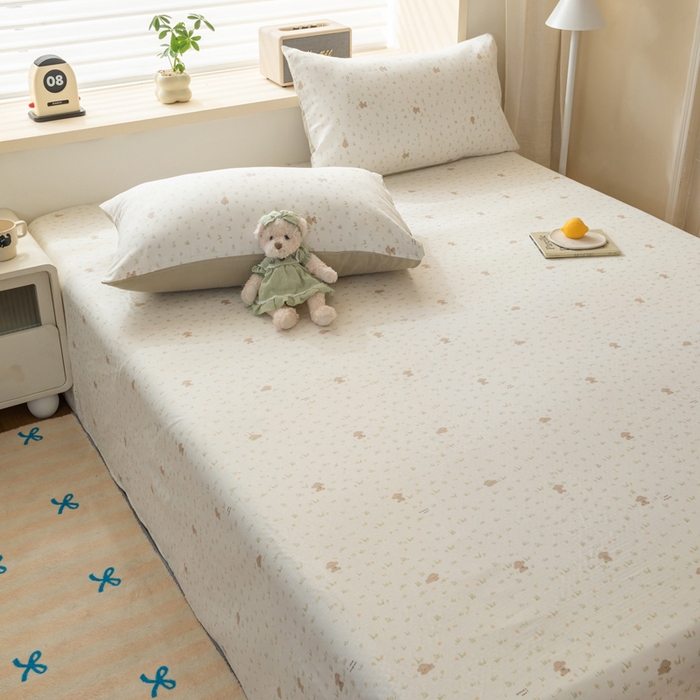 91家纺网 家纺一手货源 找家纺 雯雨家纺 2026新款A类全棉有氧双层纱单枕套 全棉双层纱枕套-田园小熊