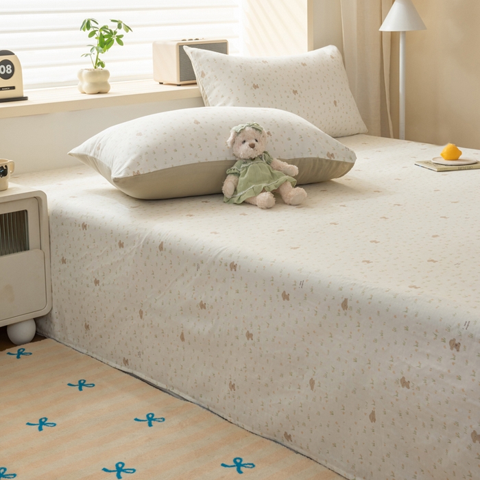 91家纺网 家纺一手货源 找家纺 雯雨家纺 2026新款A类全棉有氧双层纱单枕套 全棉双层纱枕套-田园小熊