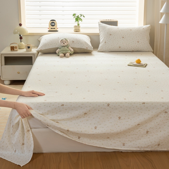 91家纺网 家纺一手货源 找家纺 雯雨家纺 2026新款A类全棉有氧双层纱单枕套 全棉双层纱枕套-田园小熊