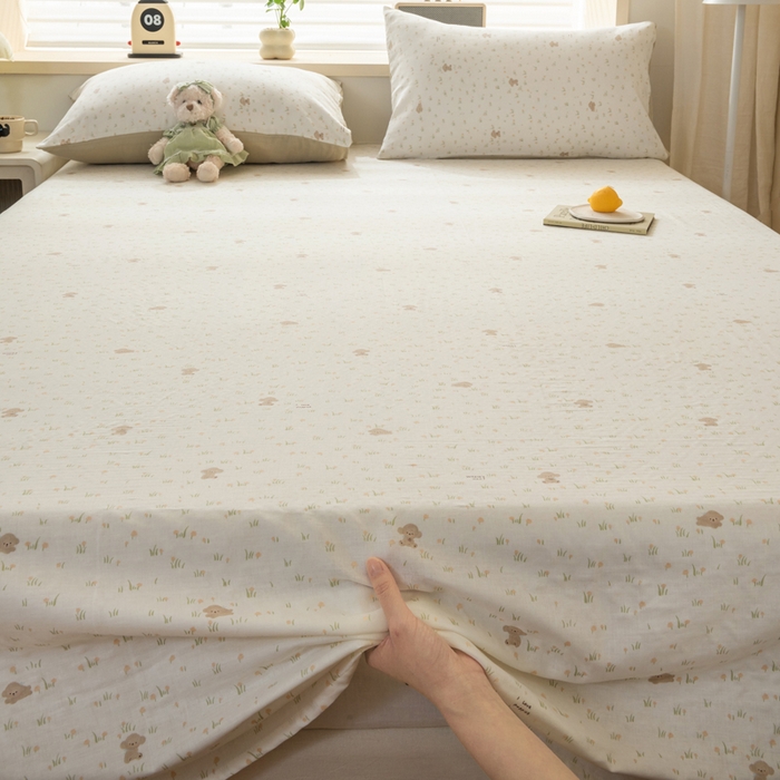 91家纺网 家纺一手货源 找家纺 雯雨家纺 2026新款A类全棉有氧双层纱单枕套 全棉双层纱枕套-田园小熊