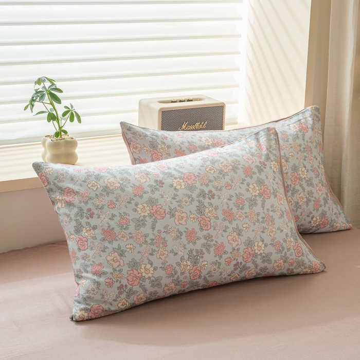 91家纺网 家纺一手货源 找家纺 雯雨家纺 2026新款A类全棉有氧双层纱单枕套 全棉双层纱枕套-香水繁花-兰