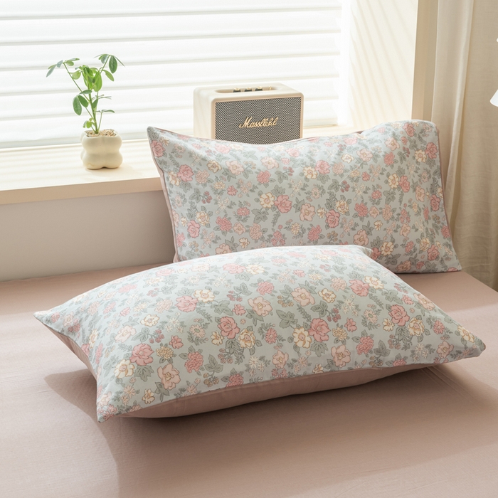 91家纺网 家纺一手货源 找家纺 雯雨家纺 2026新款A类全棉有氧双层纱单枕套 全棉双层纱枕套-香水繁花-兰