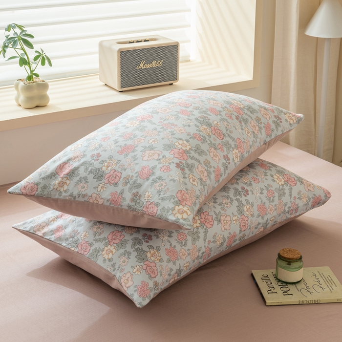 91家纺网 家纺一手货源 找家纺 雯雨家纺 2026新款A类全棉有氧双层纱单枕套 全棉双层纱枕套-香水繁花-兰