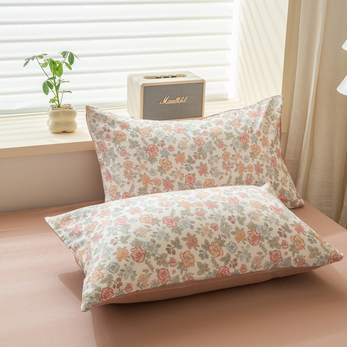 91家纺网 家纺一手货源 找家纺 雯雨家纺 2026新款A类全棉有氧双层纱单枕套 全棉双层纱枕套-香水繁花-米