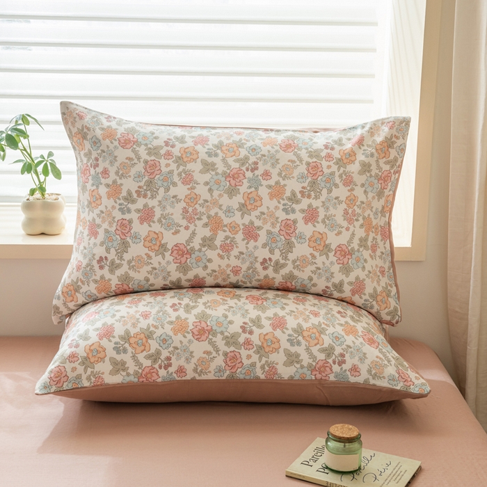 91家纺网 家纺一手货源 找家纺 雯雨家纺 2026新款A类全棉有氧双层纱单枕套 全棉双层纱枕套-香水繁花-米