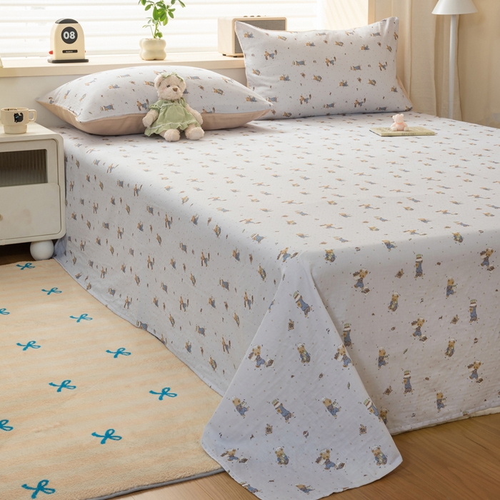 91家纺网 家纺一手货源 找家纺 雯雨家纺 2026新款A类全棉有氧双层纱单枕套 全棉双层纱枕套-小熊礼物