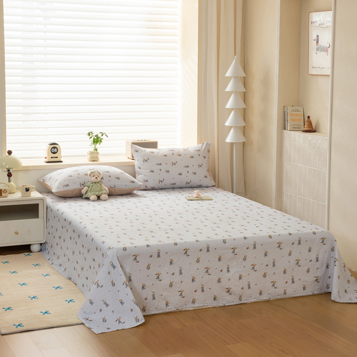 91家纺网 家纺一手货源 找家纺 雯雨家纺 2026新款A类全棉有氧双层纱单枕套 全棉双层纱枕套-小熊礼物