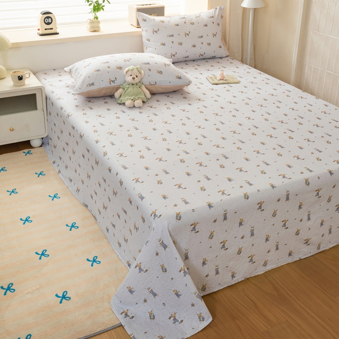 91家纺网 家纺一手货源 找家纺 雯雨家纺 2026新款A类全棉有氧双层纱单枕套 全棉双层纱枕套-小熊礼物