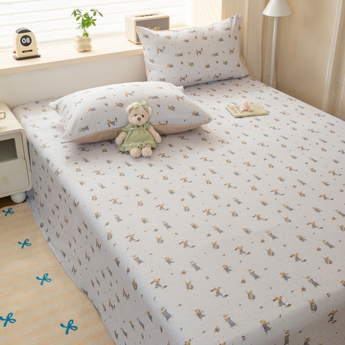 91家纺网 家纺一手货源 找家纺 雯雨家纺 2026新款A类全棉有氧双层纱单枕套 全棉双层纱枕套-小熊礼物