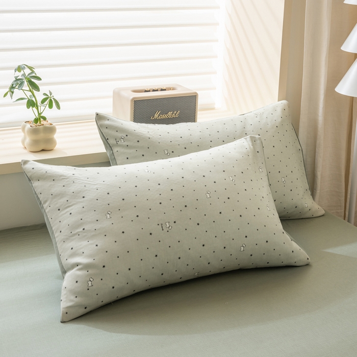 91家纺网 家纺一手货源 找家纺 雯雨家纺 2026新款A类全棉有氧双层纱单枕套 全棉双层纱枕套-星空犬