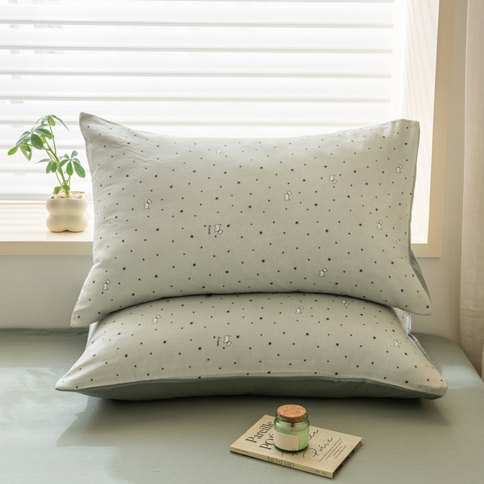 91家纺网 家纺一手货源 找家纺 雯雨家纺 2026新款A类全棉有氧双层纱单枕套 全棉双层纱枕套-星空犬